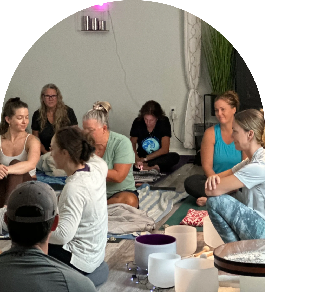 People meditating in a serene room
