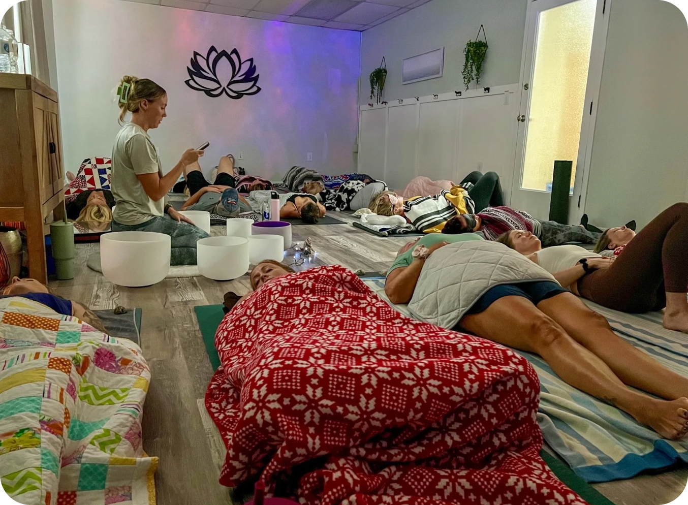 People resting during a meditation class